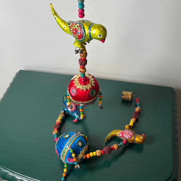 Colorful Indian "Tota" Style Peacock Ball Beaded Bohemian Door Wall Hanging - Picture 7 of 7